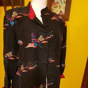 Vintage Chico's Asian Print Black Jacket